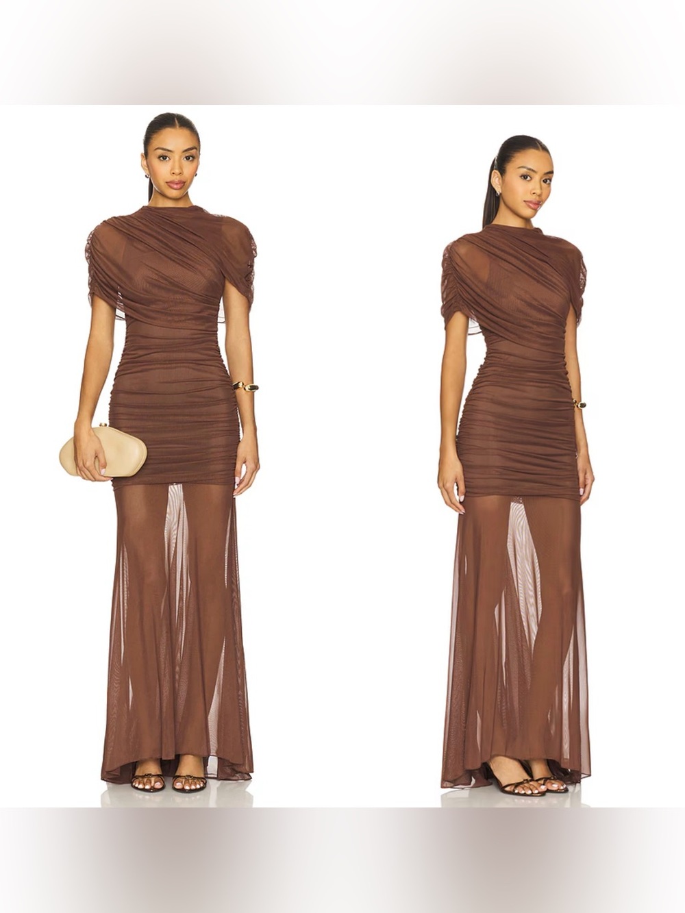 Amanda Uprichard x REVOLVE Evianna Mesh Gown in Chocolate Brown